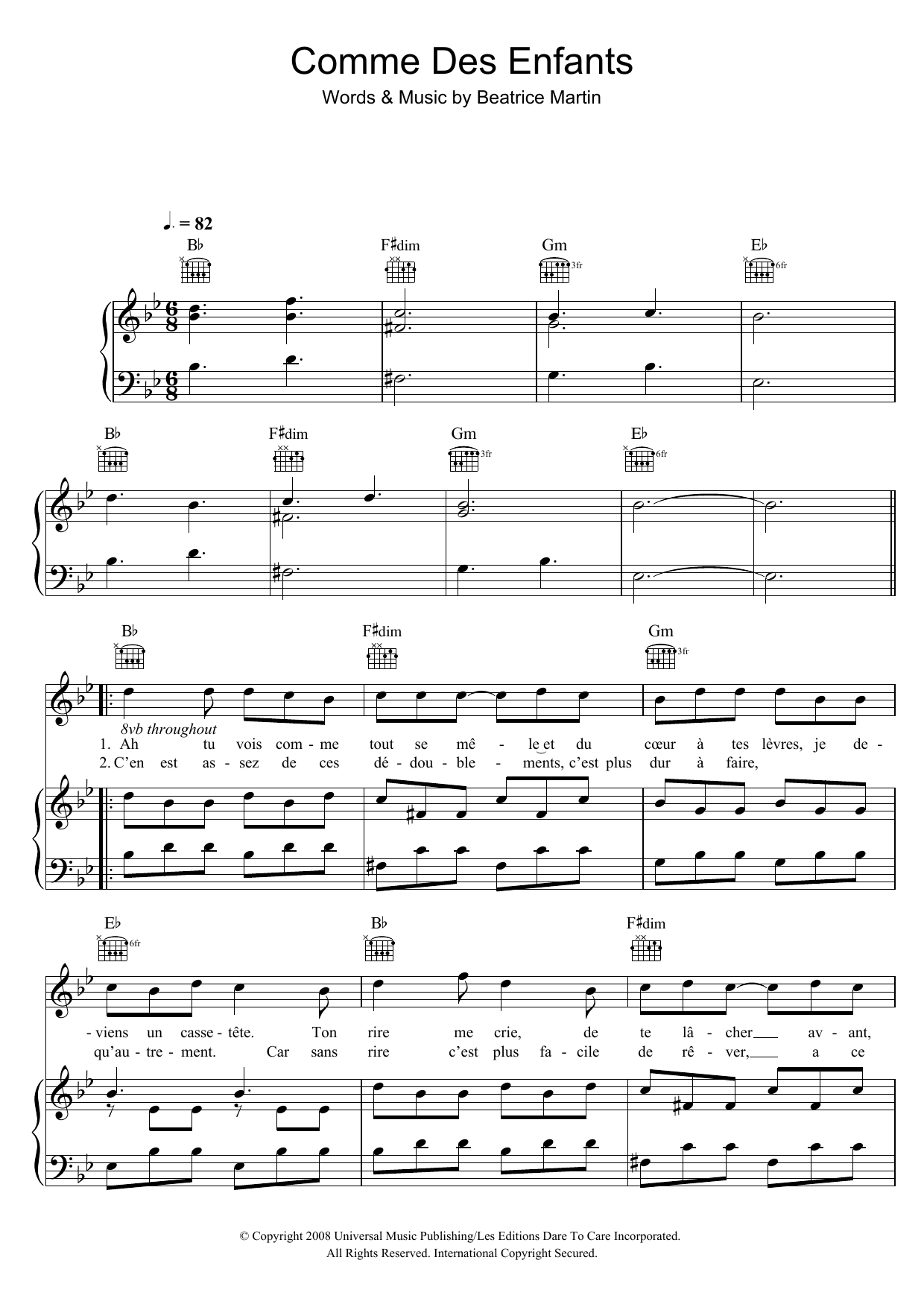 Coeur De Pirate Comme Des Enfants Sheet Music