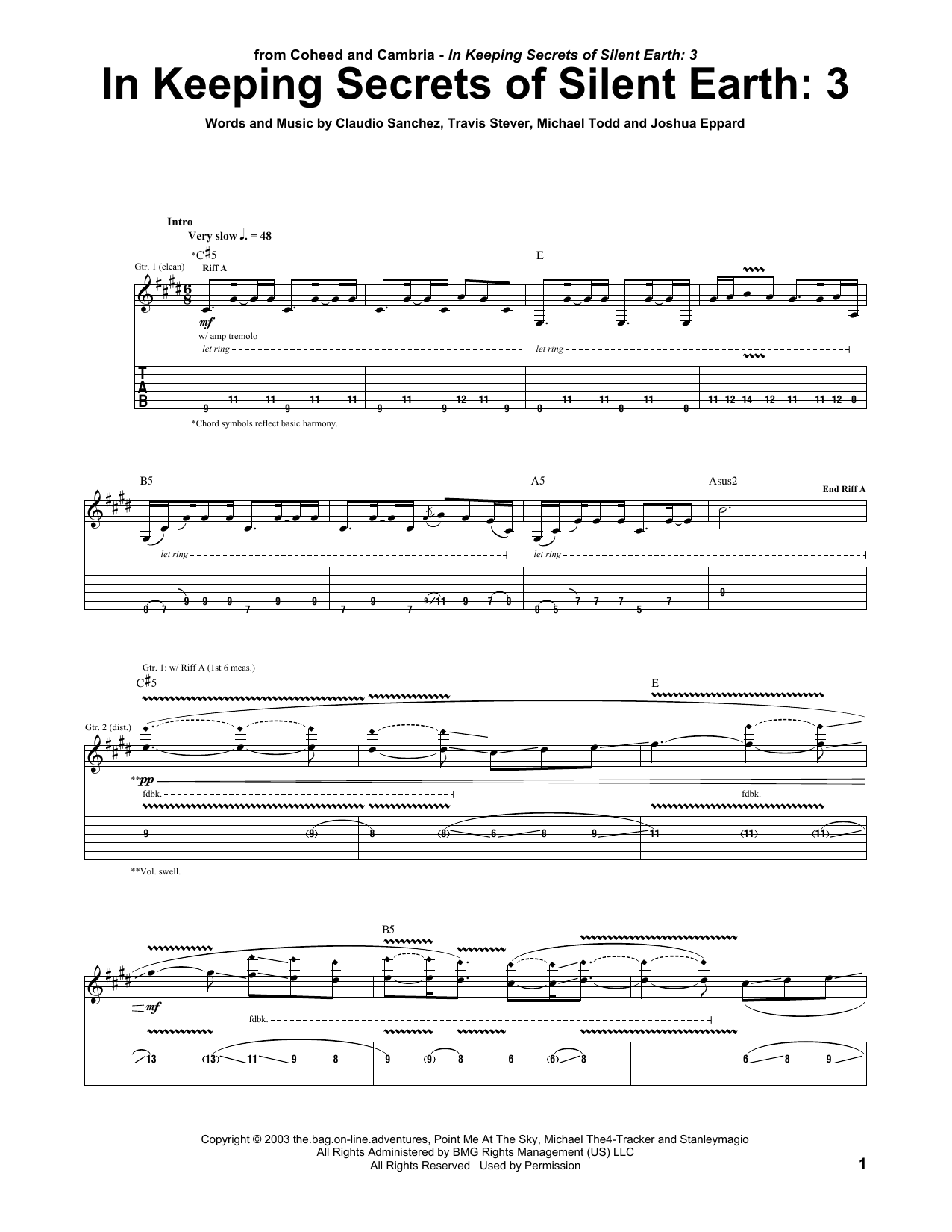 Coheed And Cambria In Keeping Secrets Of Silent Earth: 3 Sheet Music