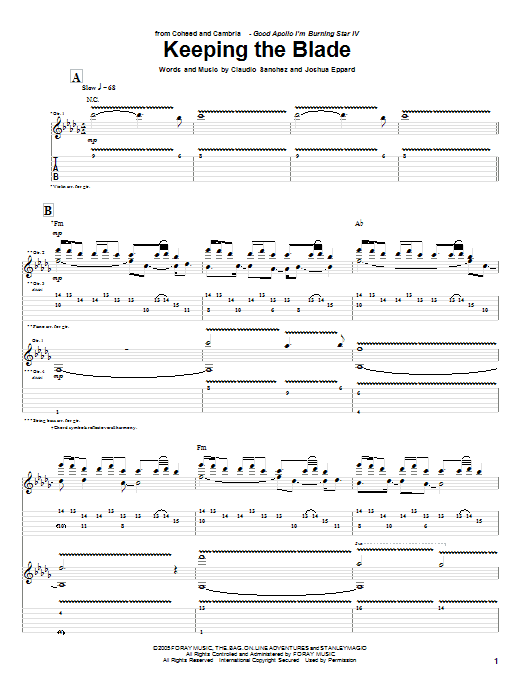 Coheed And Cambria Keeping The Blade Sheet Music