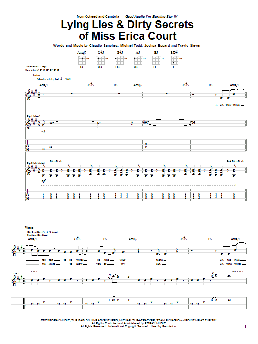 Coheed And Cambria Lying Lies & Dirty Secrets Of Miss Erica Court Sheet Music