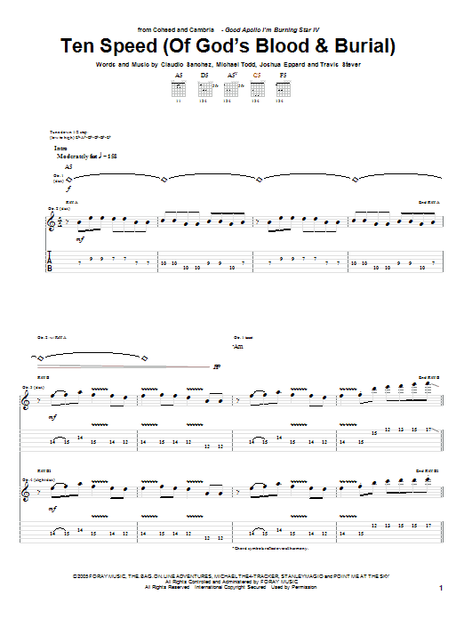 Coheed And Cambria Ten Speed (Of God's Blood & Burial) Sheet Music
