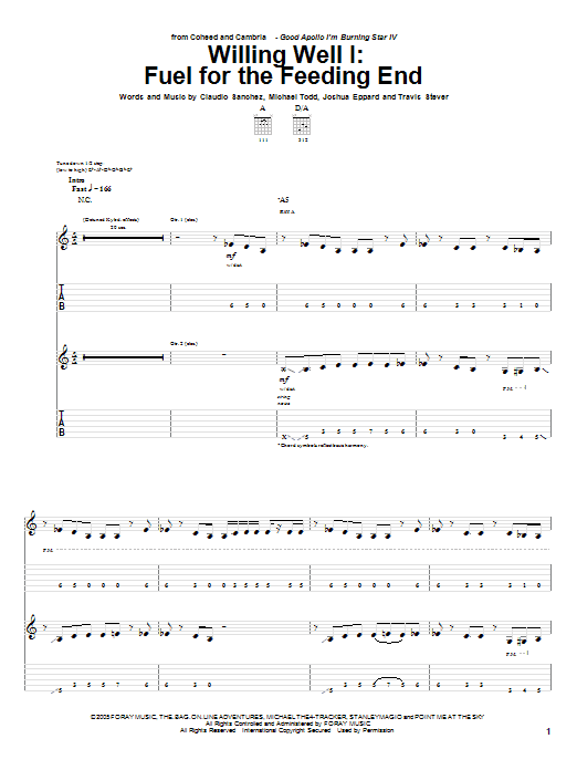 Coheed And Cambria Willing Well I: Fuel For The Feeding End Sheet Music