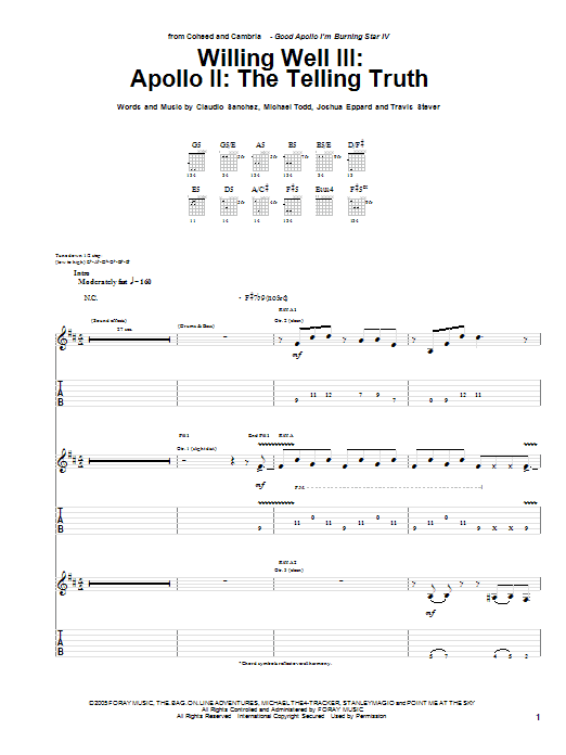 Coheed And Cambria Willing Well III: Apollo II: The Telling Truth Sheet Music