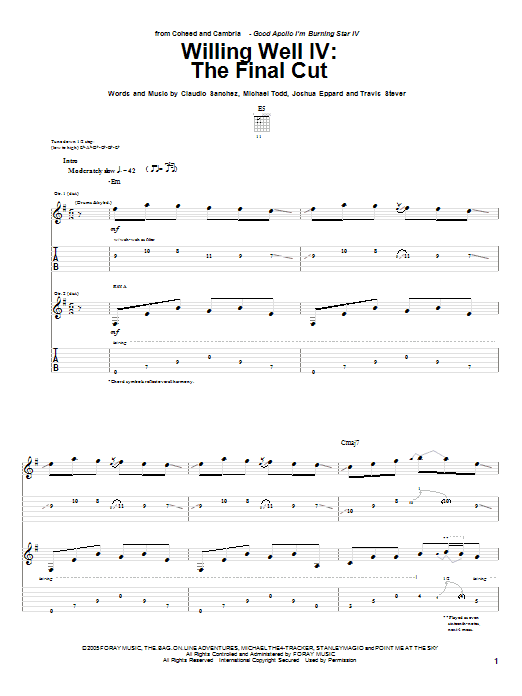 Coheed And Cambria Willing Well IV: The Final Cut Sheet Music