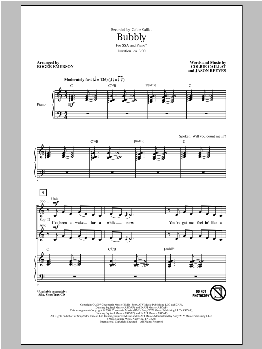 Roger Emerson Bubbly Sheet Music