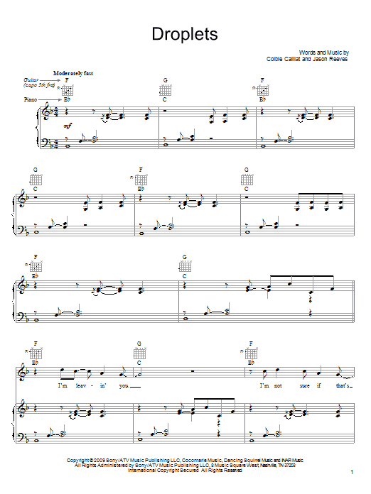 Colbie Caillat Droplets Sheet Music