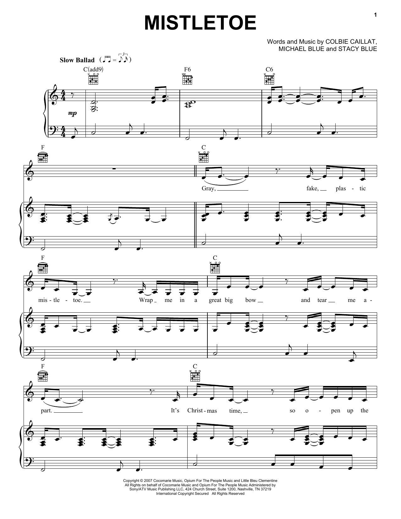 Colbie Caillat Mistletoe Sheet Music
