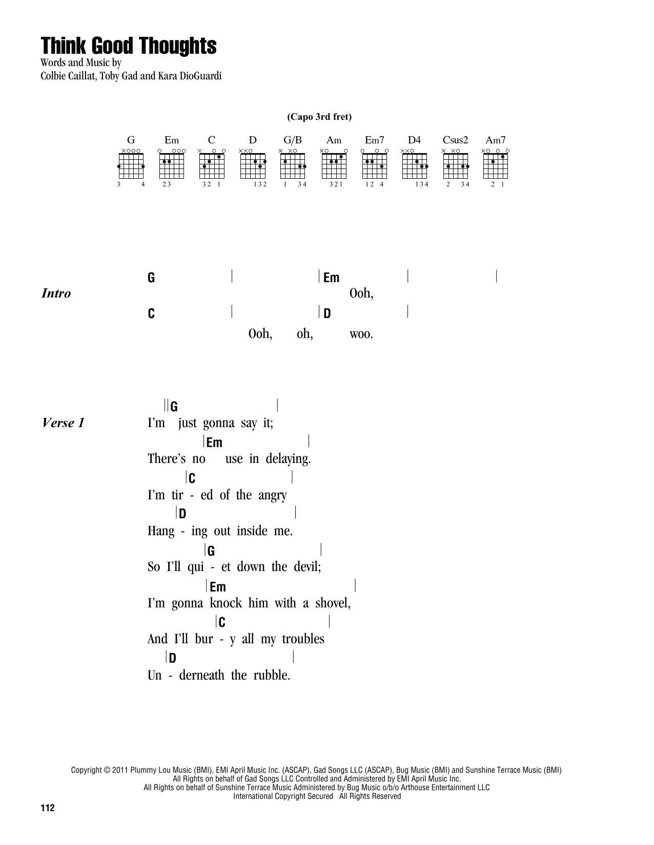 Colbie Caillat Think Good Thoughts Sheet Music