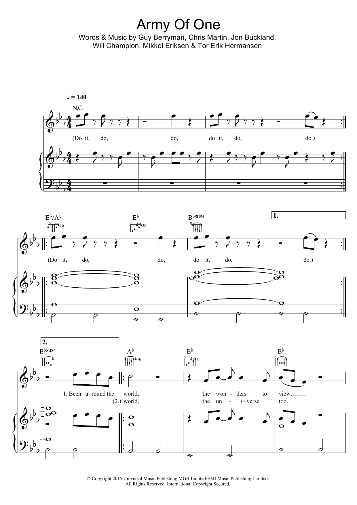Coldplay Army Of One Sheet Music