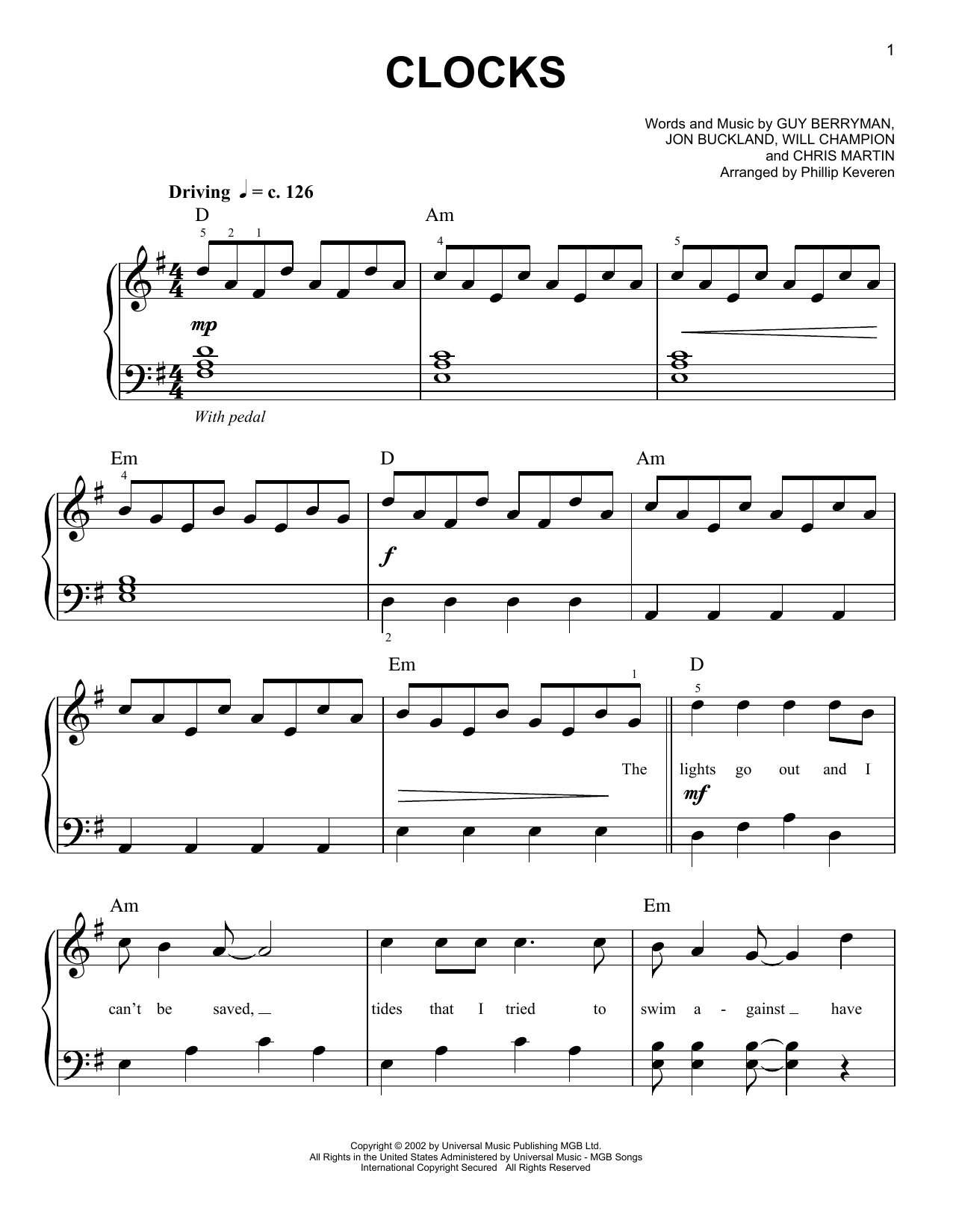 Coldplay Clocks (arr. Phillip Keveren) Sheet Music