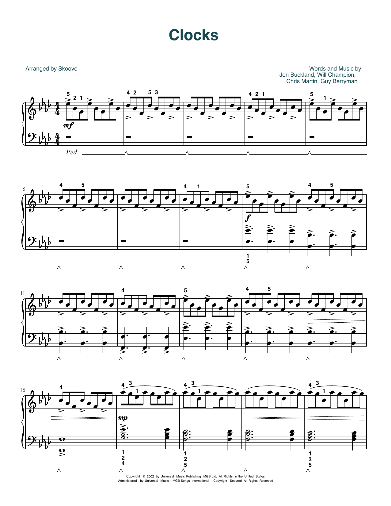 Coldplay Clocks (arr. Skoove) Sheet Music