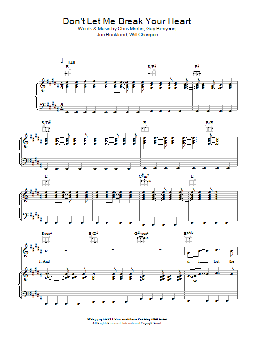 Coldplay Don't Let It Break Your Heart Sheet Music