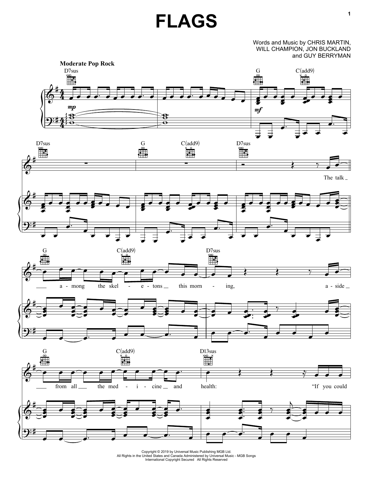 Coldplay Flags Sheet Music