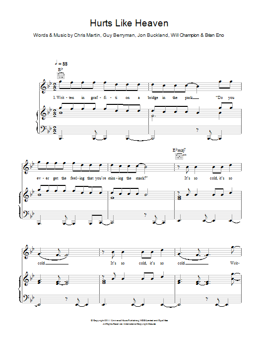 Coldplay Hurts Like Heaven Sheet Music