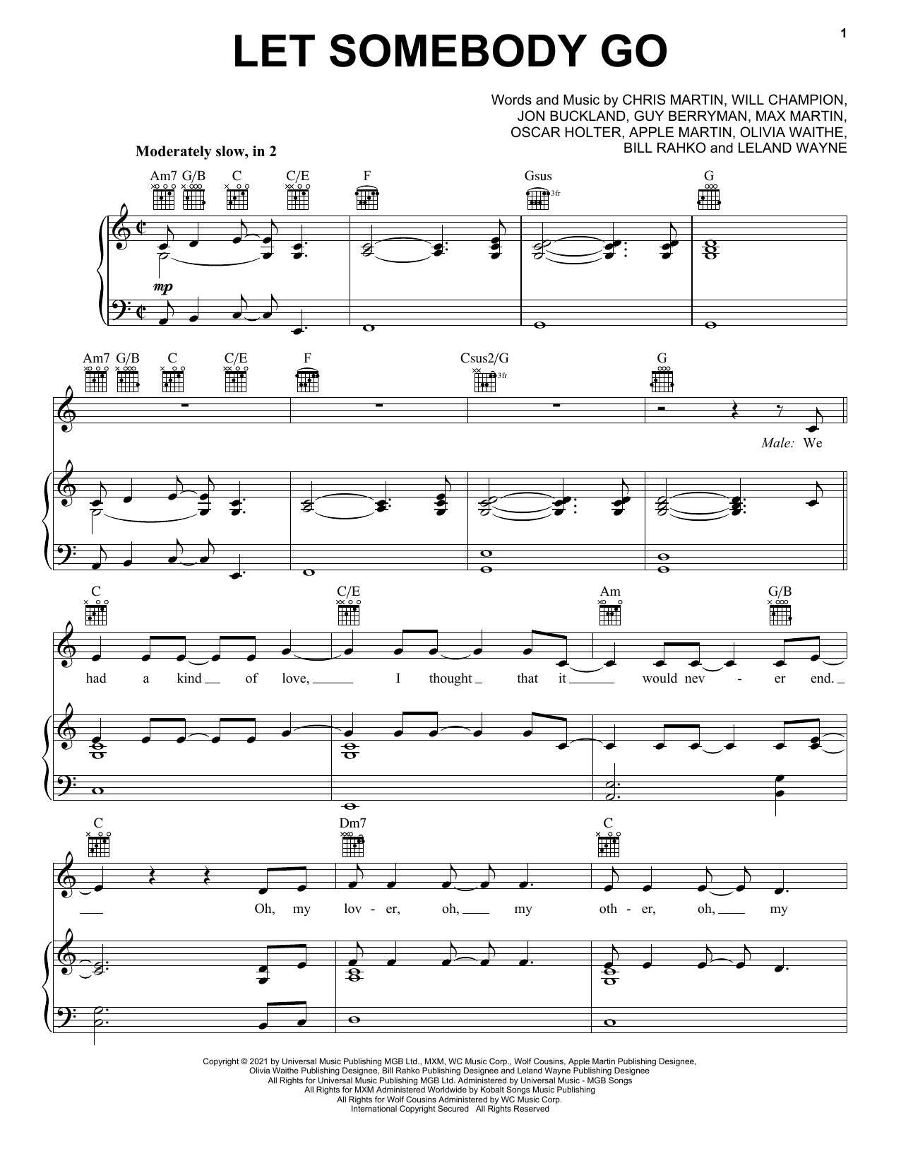 Coldplay Let Somebody Go (feat. Selena Gomez) Sheet Music