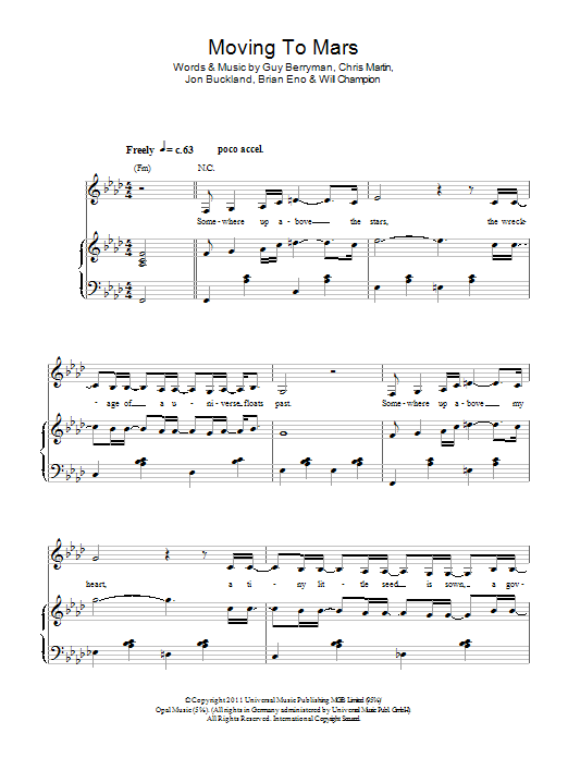 Coldplay Moving To Mars Sheet Music