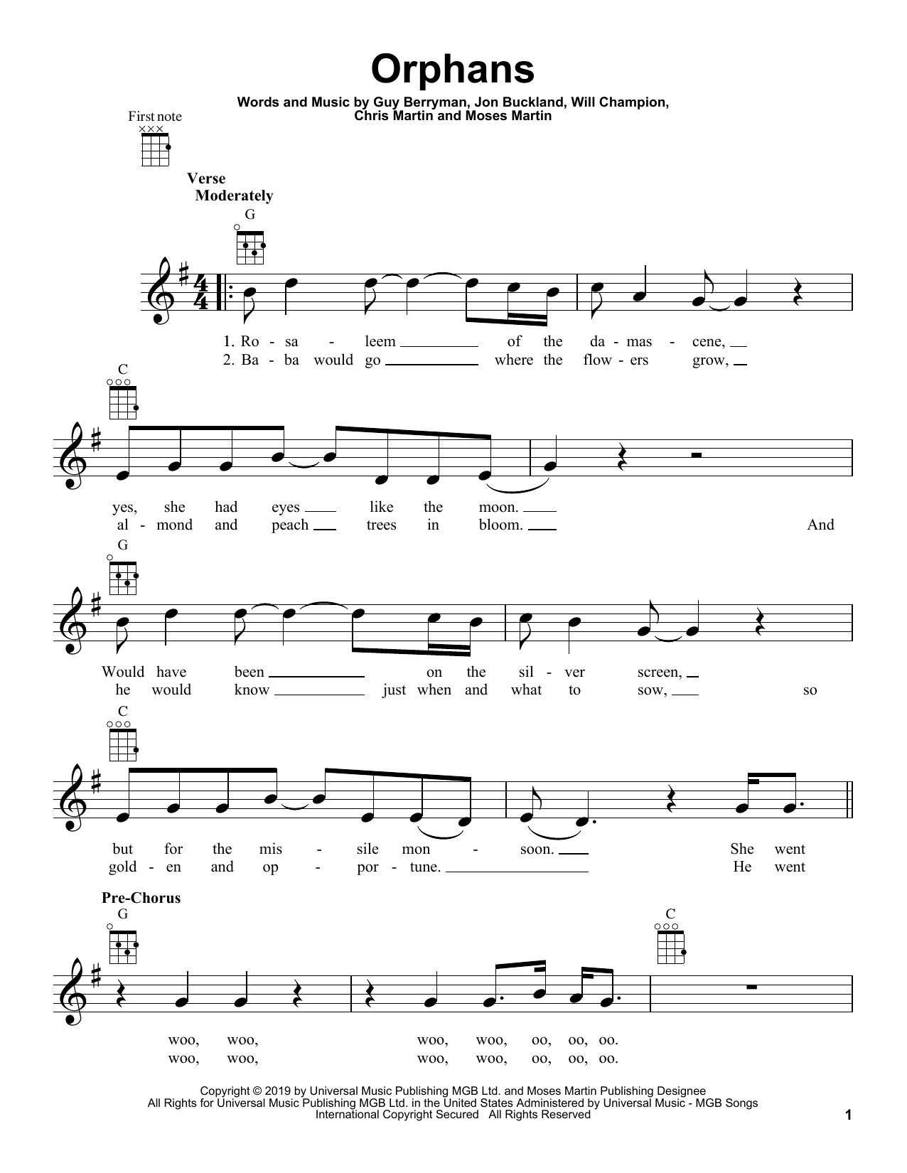 Coldplay Orphans Sheet Music