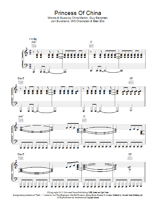 Coldplay Princess Of China Sheet Music