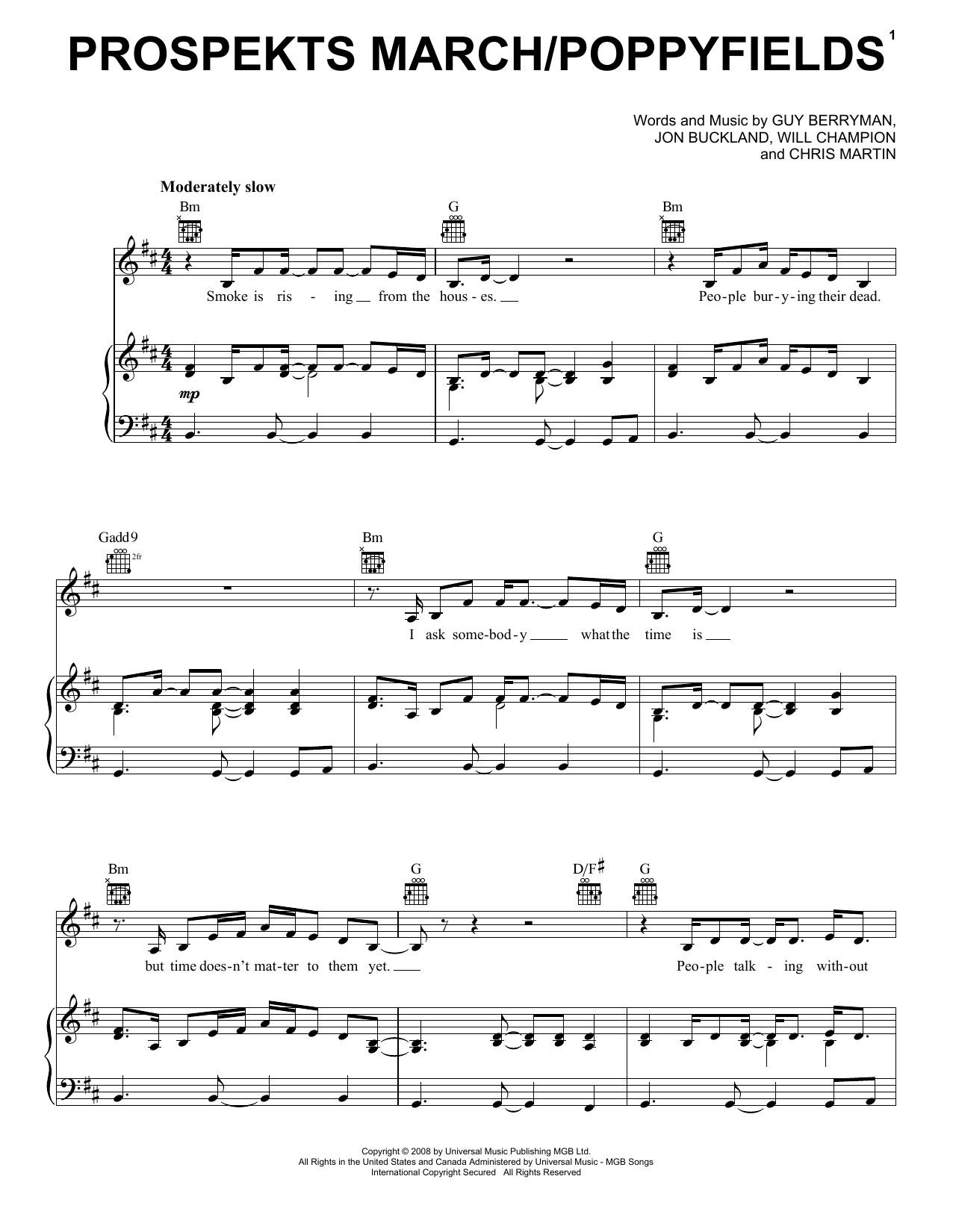 Coldplay Prospekts March/Poppyfields Sheet Music