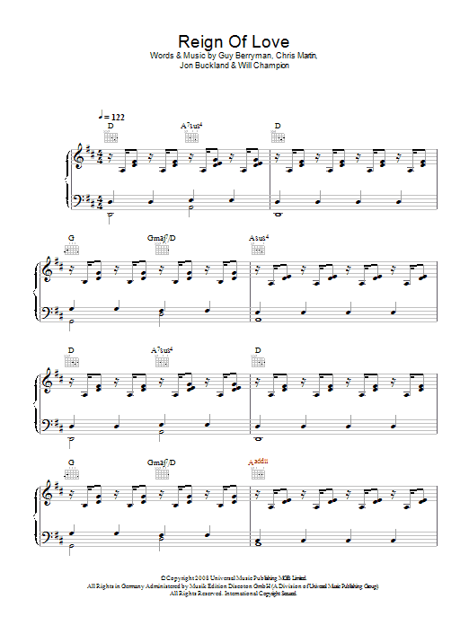 Coldplay Reign Of Love Sheet Music