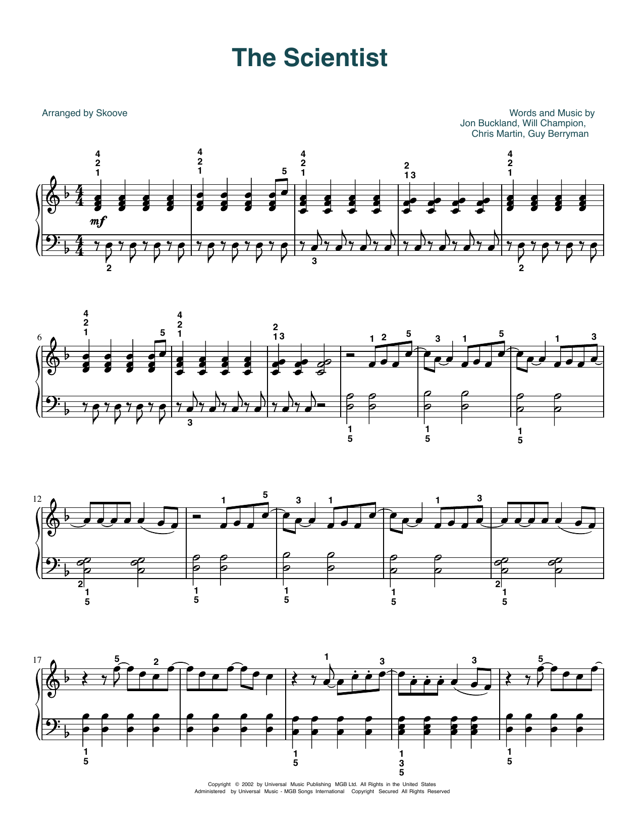 Coldplay The Scientist (arr. Skoove) Sheet Music
