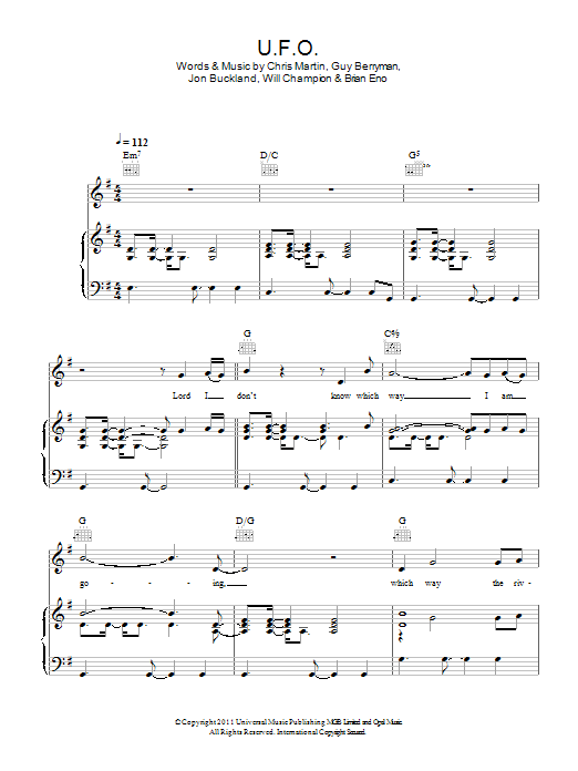 Coldplay U.F.O. Sheet Music