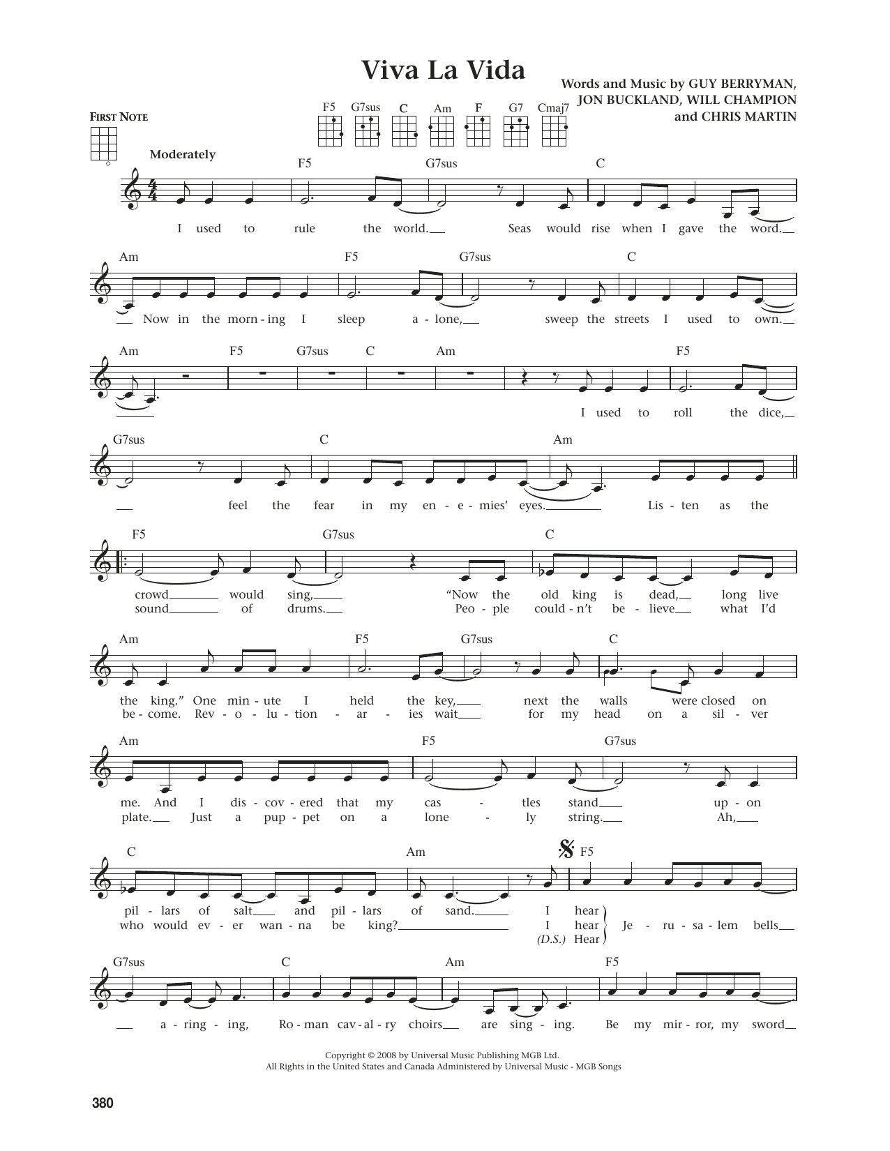 Coldplay Viva La Vida (from The Daily Ukulele) (arr. Jim Beloff) Sheet Music