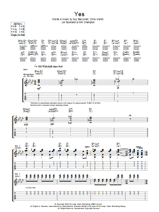 Coldplay Yes Sheet Music