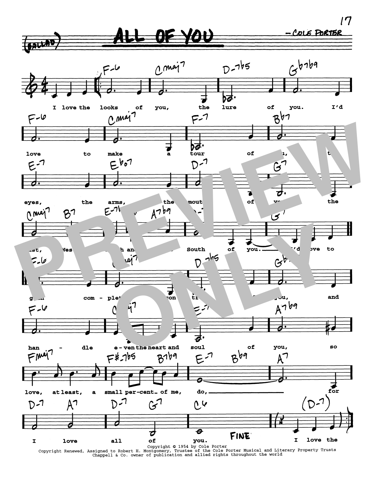 Cole Porter All Of You (Low Voice) Sheet Music