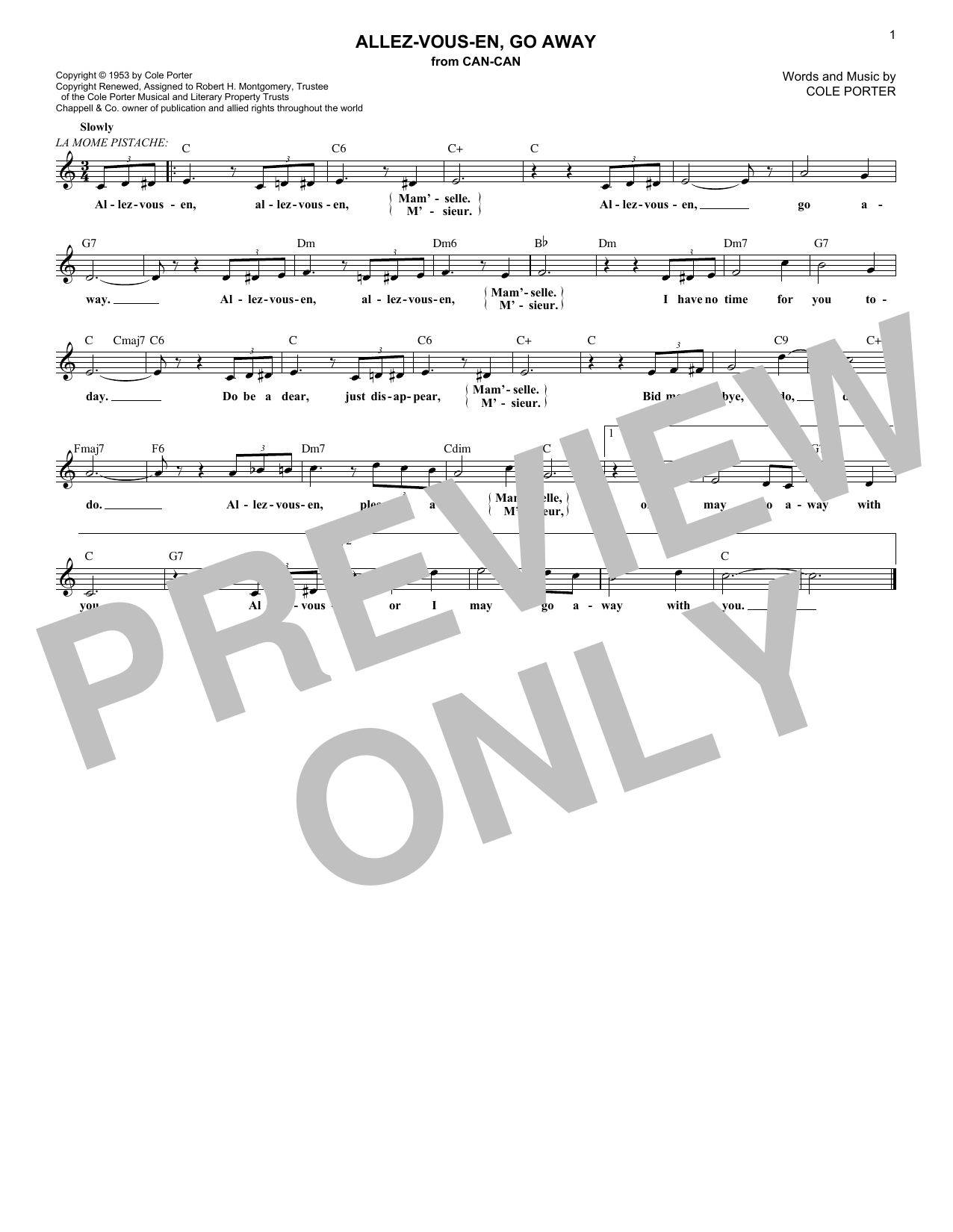 Cole Porter Allez-Vous-En, Go Away Sheet Music