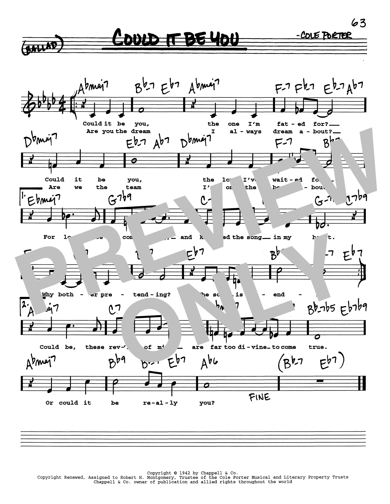 Cole Porter Could It Be You (Low Voice) Sheet Music