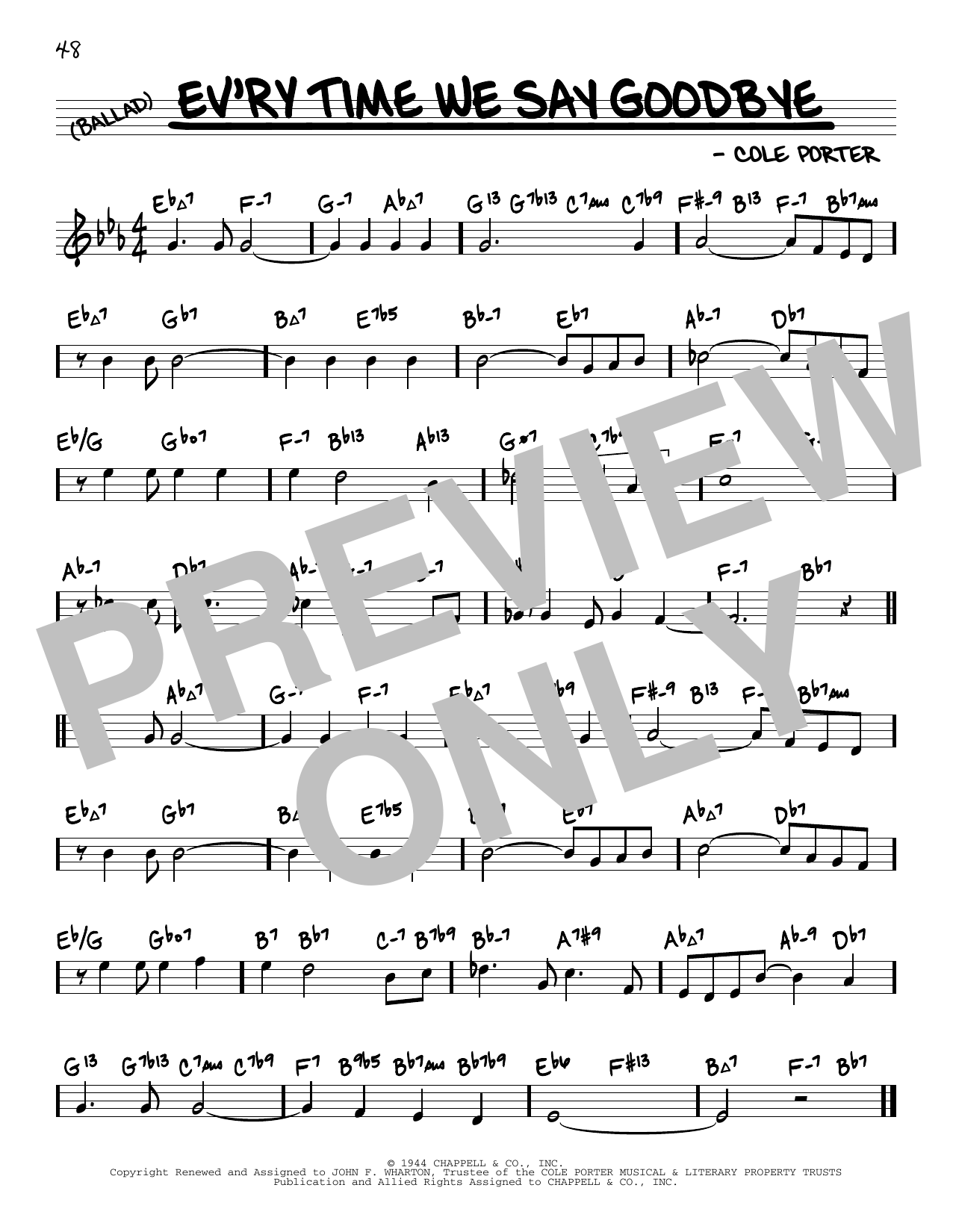 Cole Porter Ev'ry Time We Say Goodbye (arr. David Hazeltine) Sheet Music