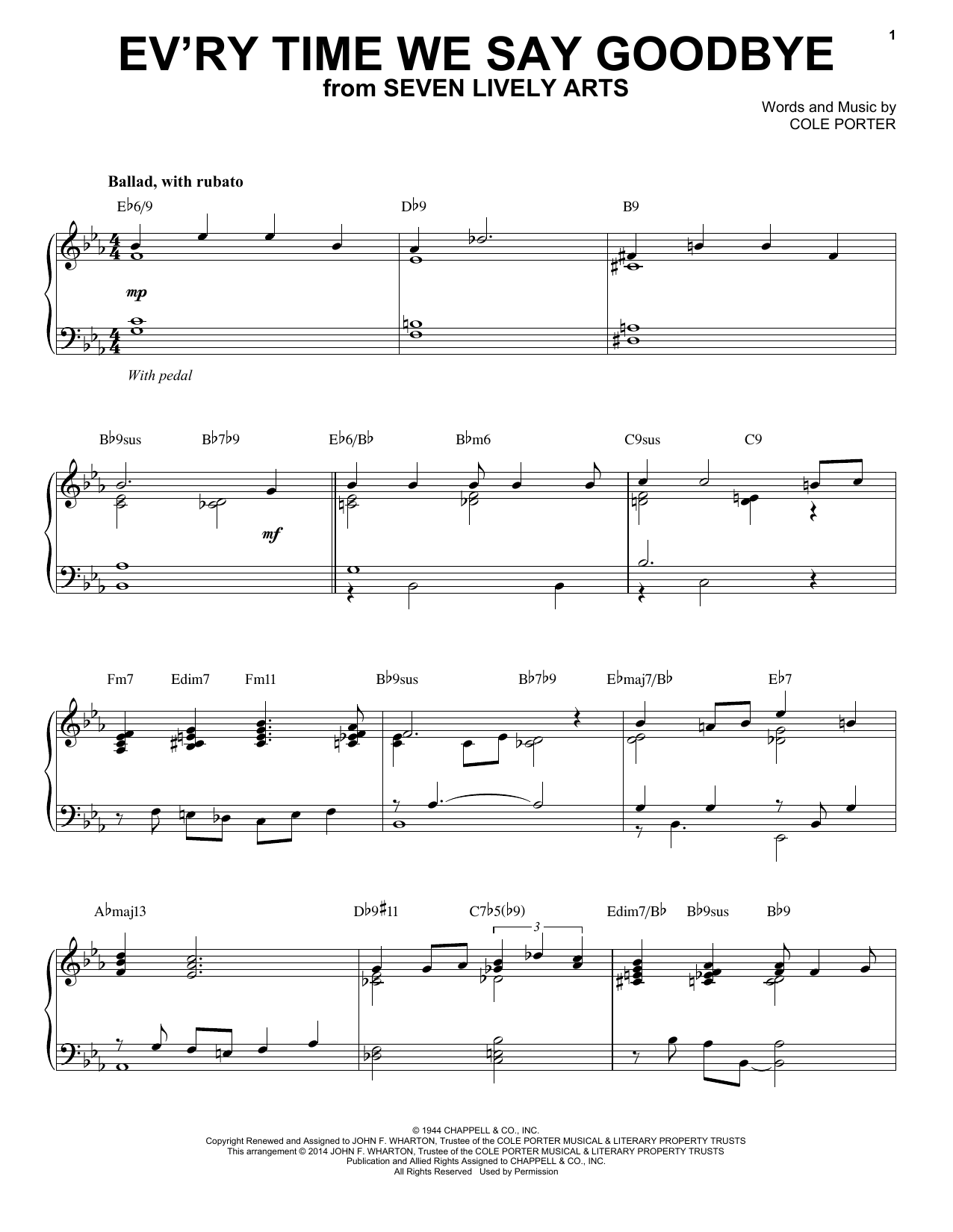 Cole Porter Ev'ry Time We Say Goodbye [Jazz version] (arr. Brent Edstrom) Sheet Music