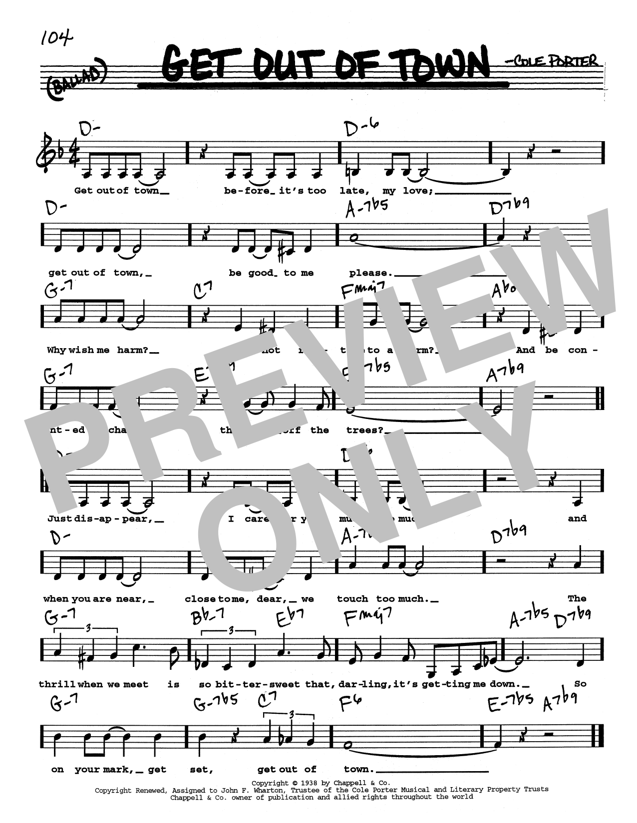 Cole Porter Get Out Of Town (Low Voice) Sheet Music