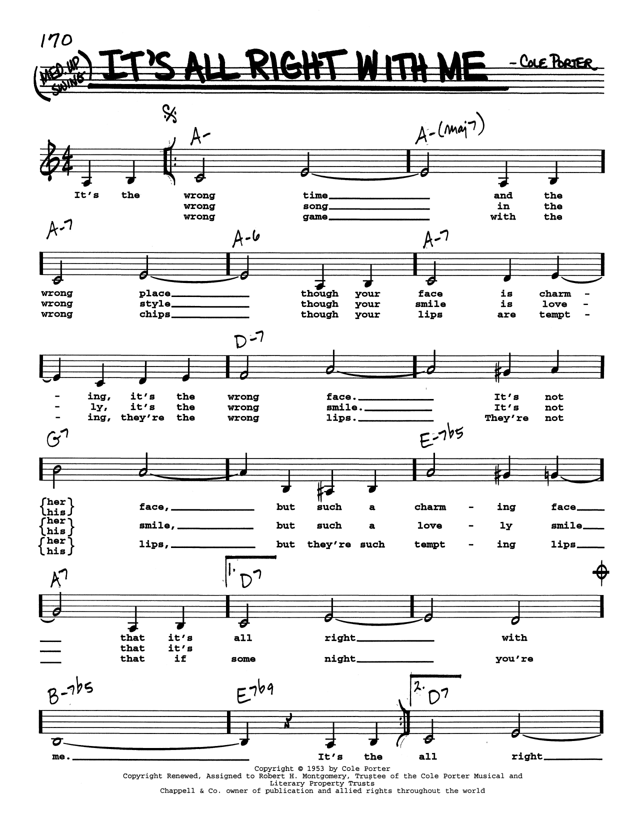 Cole Porter It's All Right With Me (Low Voice) Sheet Music
