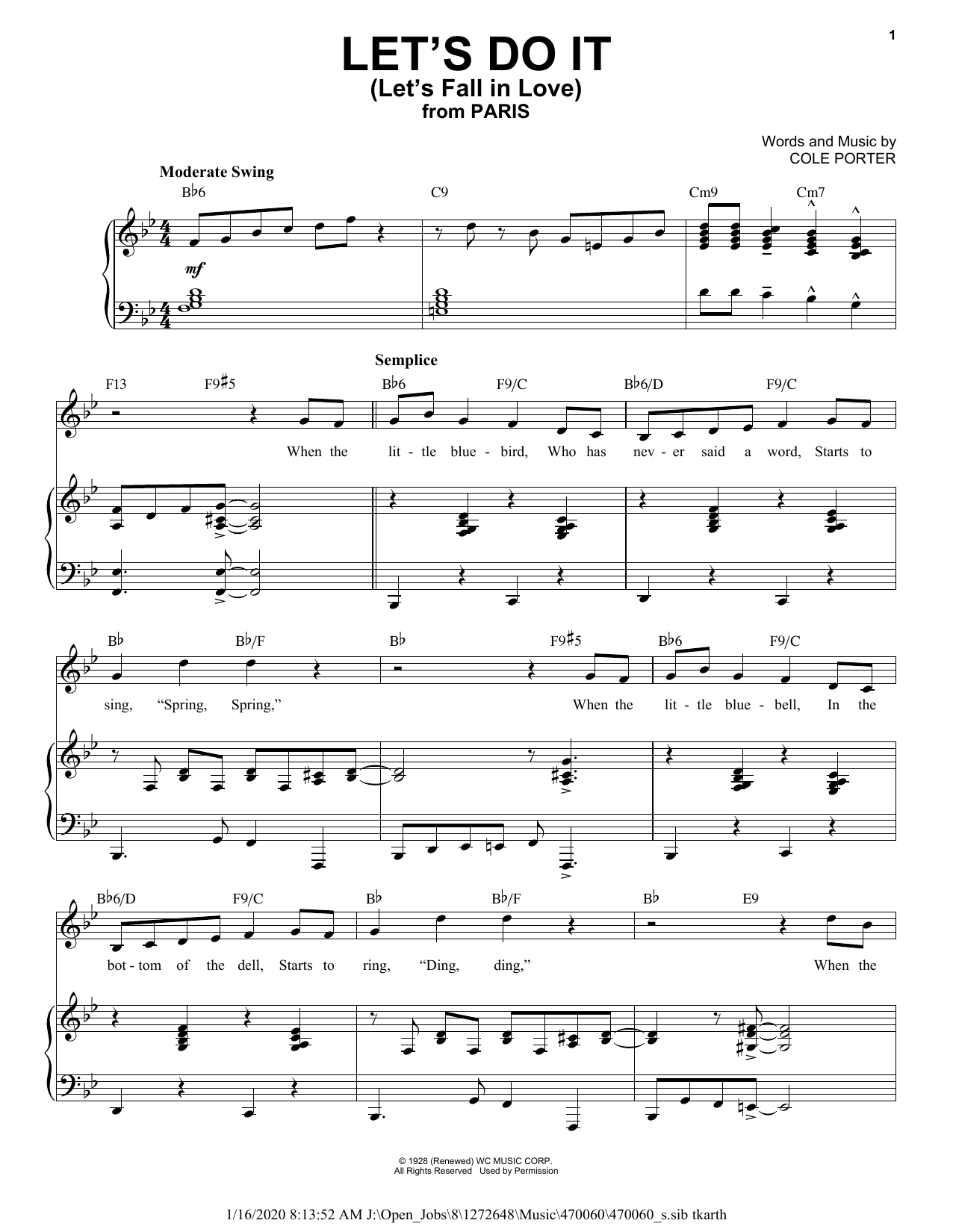 Cole Porter Let's Do It (Let's Fall In Love) [Jazz version] (from Paris) (arr. Brent Edstrom Sheet Music