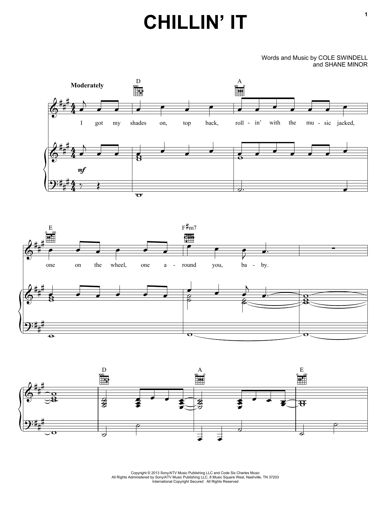 Cole Swindell Chillin' It Sheet Music