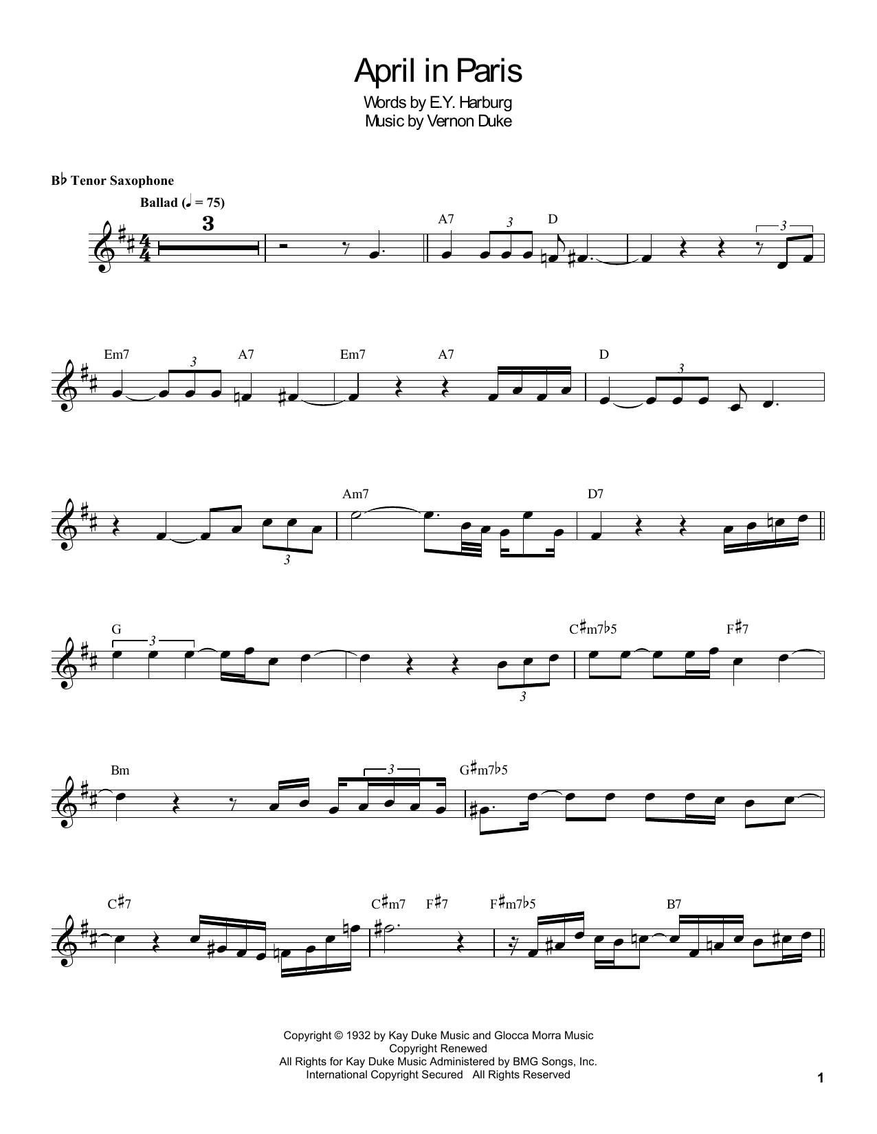 Coleman Hawkins April In Paris Sheet Music