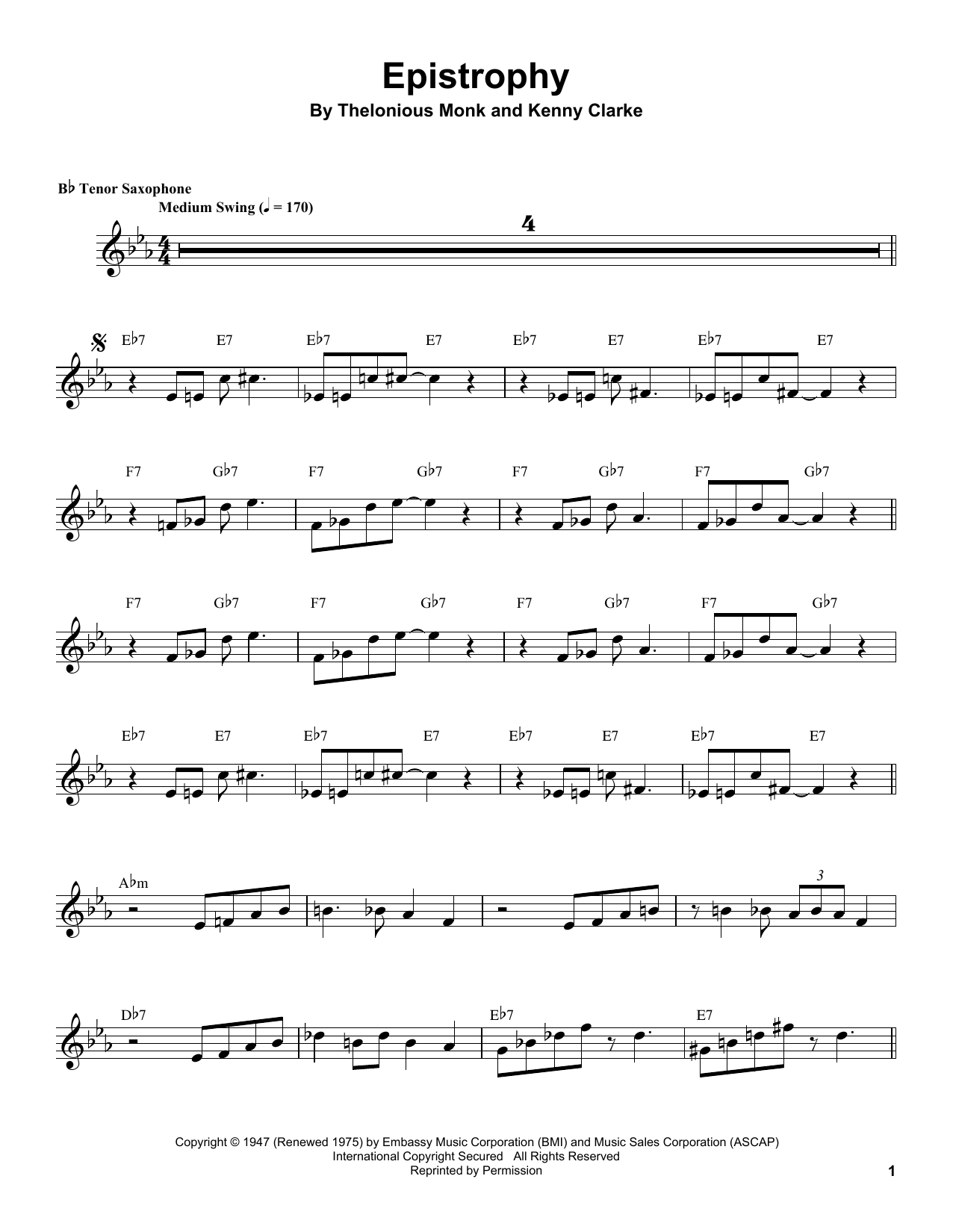 Coleman Hawkins Epistrophy Sheet Music