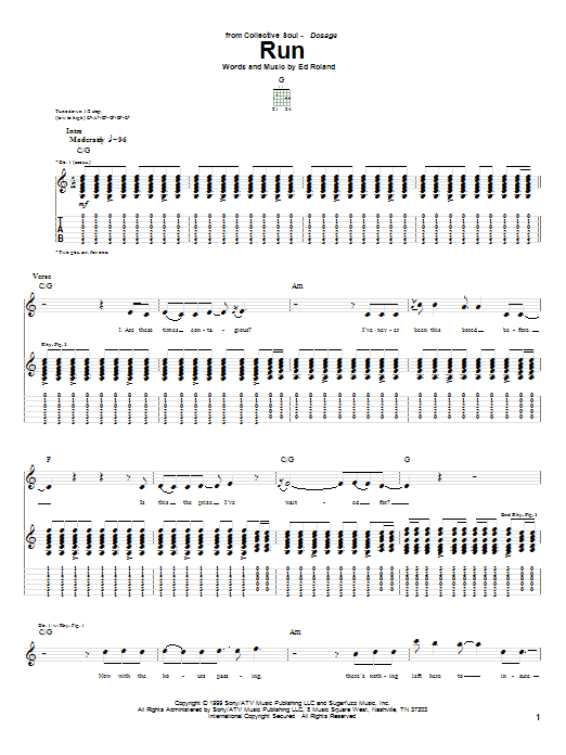 Collective Soul Run Sheet Music