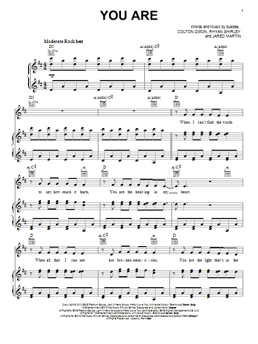 Colton Dixon You Are Sheet Music