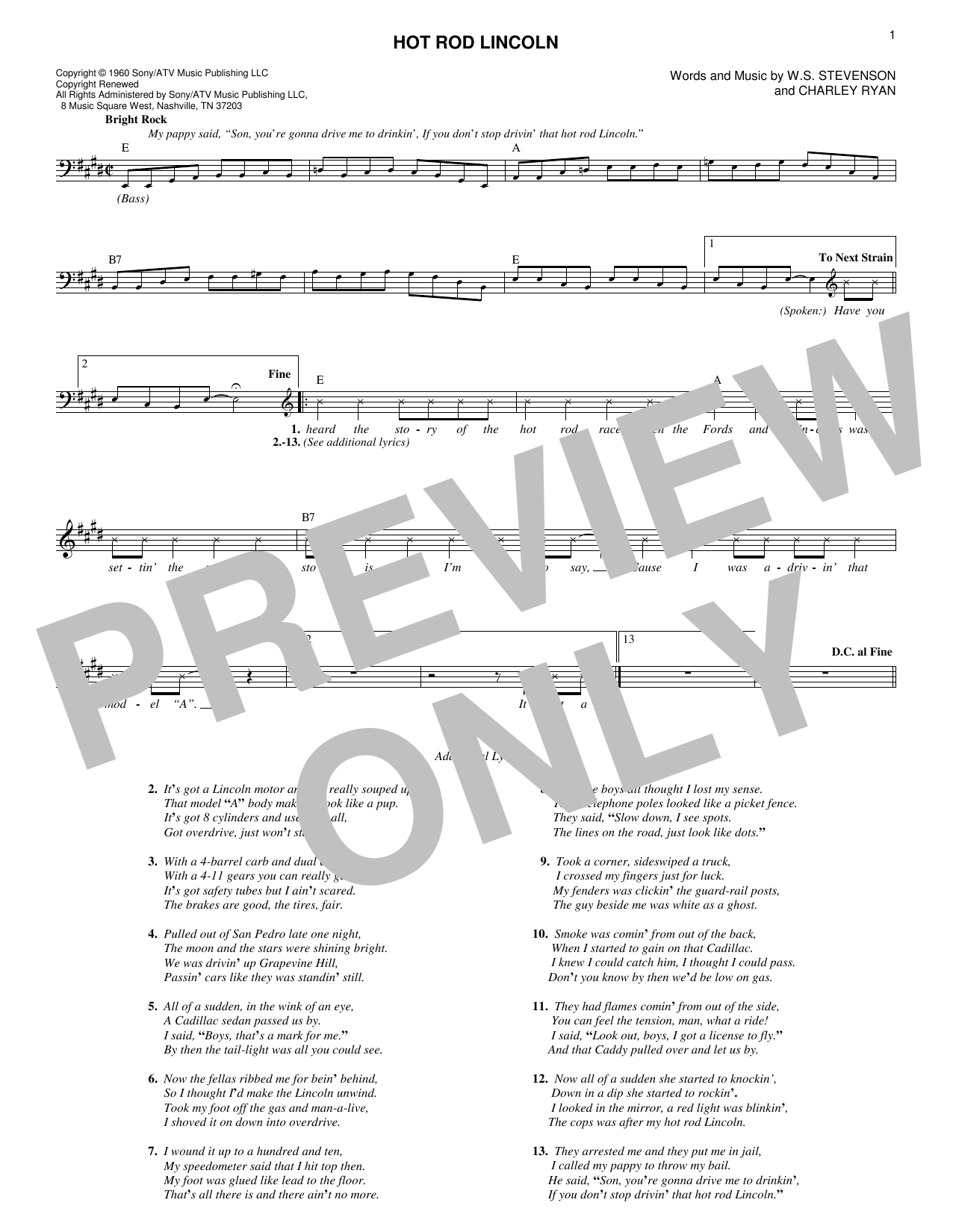 Commander Cody Hot Rod Lincoln Sheet Music