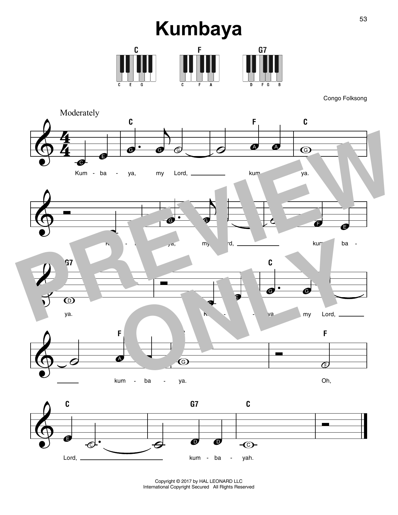 Congo Folksong Kumbaya Sheet Music