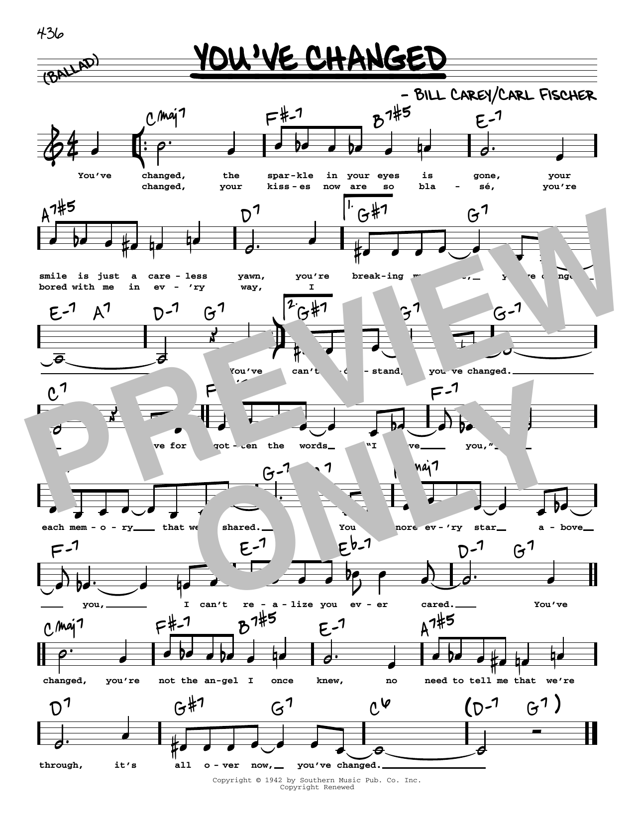 Connie Russell You've Changed (Low Voice) Sheet Music