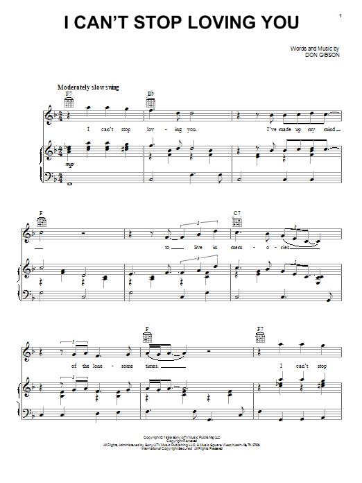 Conway Twitty I Can't Stop Loving You Sheet Music