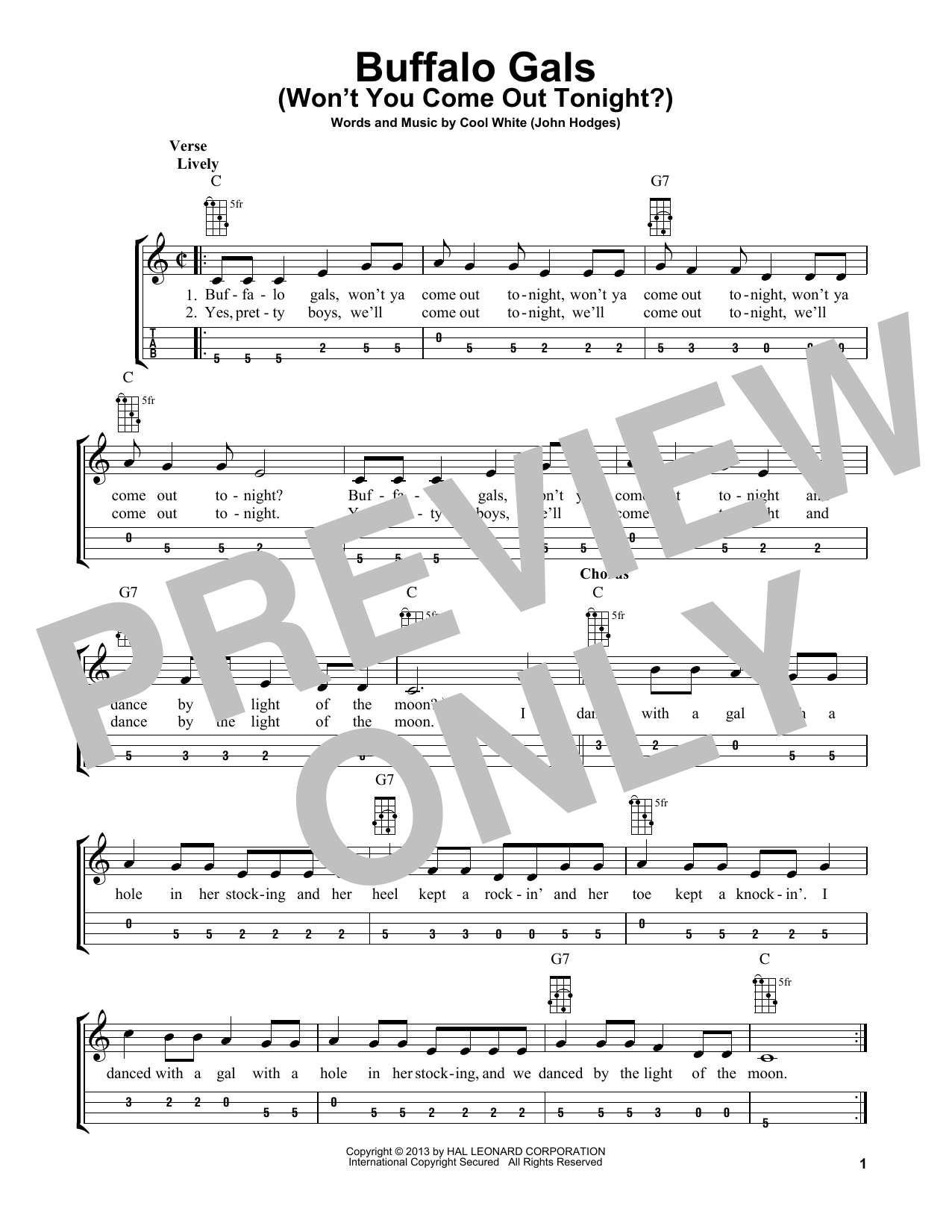 Cool White (John Hodges) Buffalo Gals (Won't You Come Out Tonight?) (arr. Bobby Westfall) Sheet Music