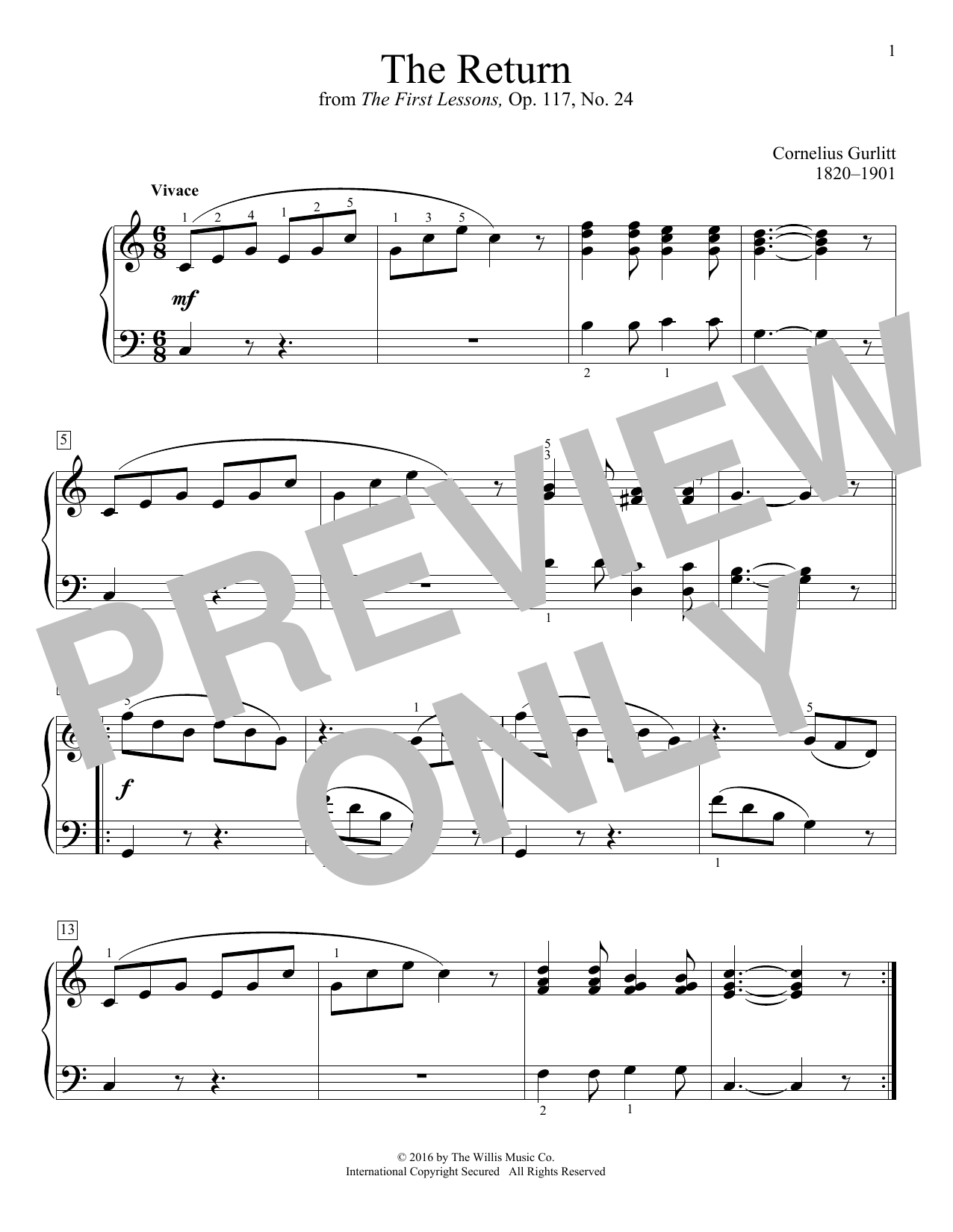 Cornelius Gurlitt The Return Sheet Music