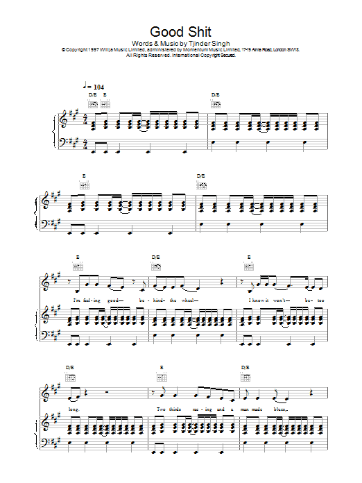 Cornershop Good Shit Sheet Music