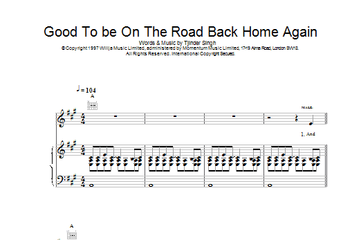 Cornershop Good To Be On The Road Back Home Again Sheet Music
