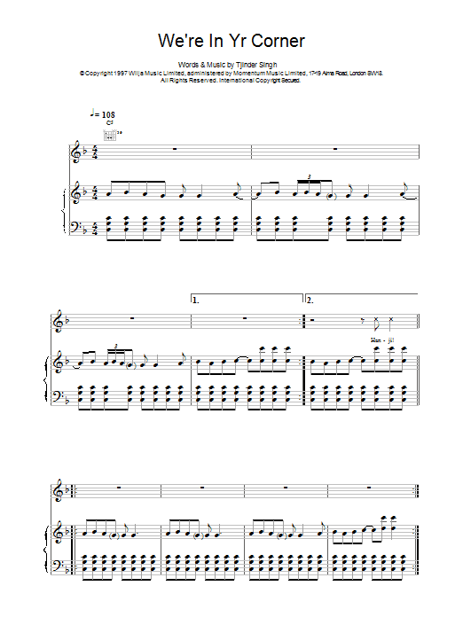 Cornershop We're In Your Corner Sheet Music